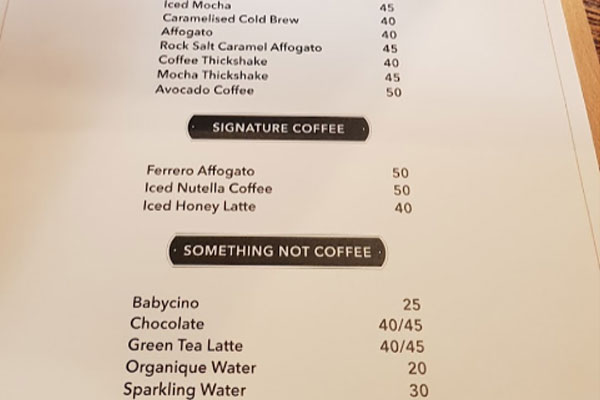 harga menu six ounces coffee